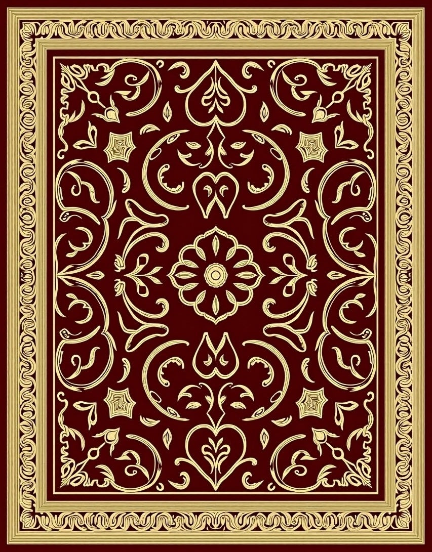 Rich Red Golden Floral Pattern Rug