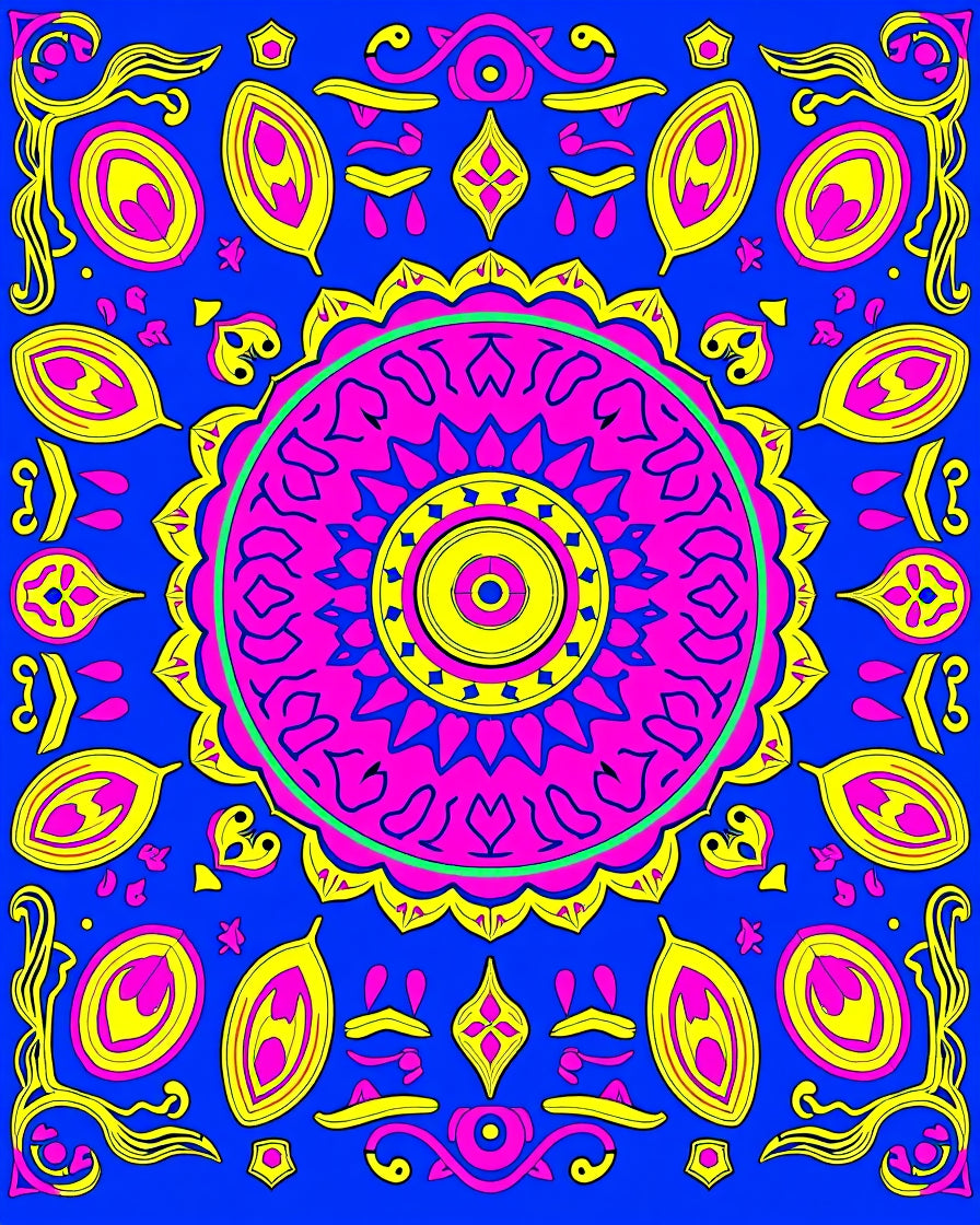 Bold Pink Yellow Mandala Pattern Rug