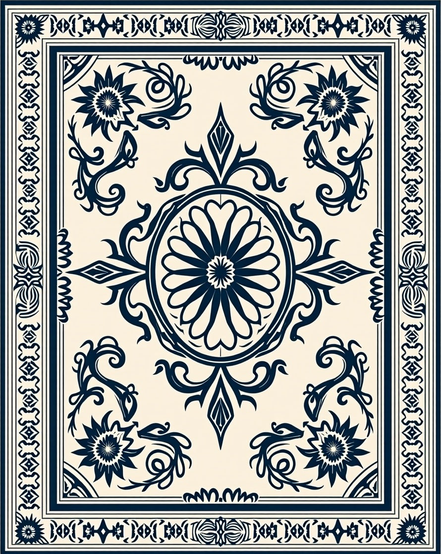 Ornate Floral Vine Scrollwork Design Rug