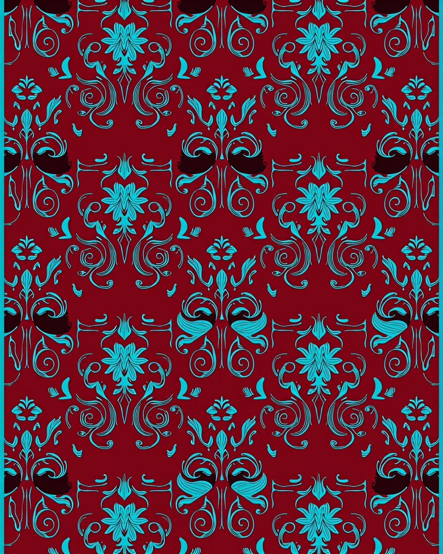 Turquoise Floral Scroll Damask Pattern Rug