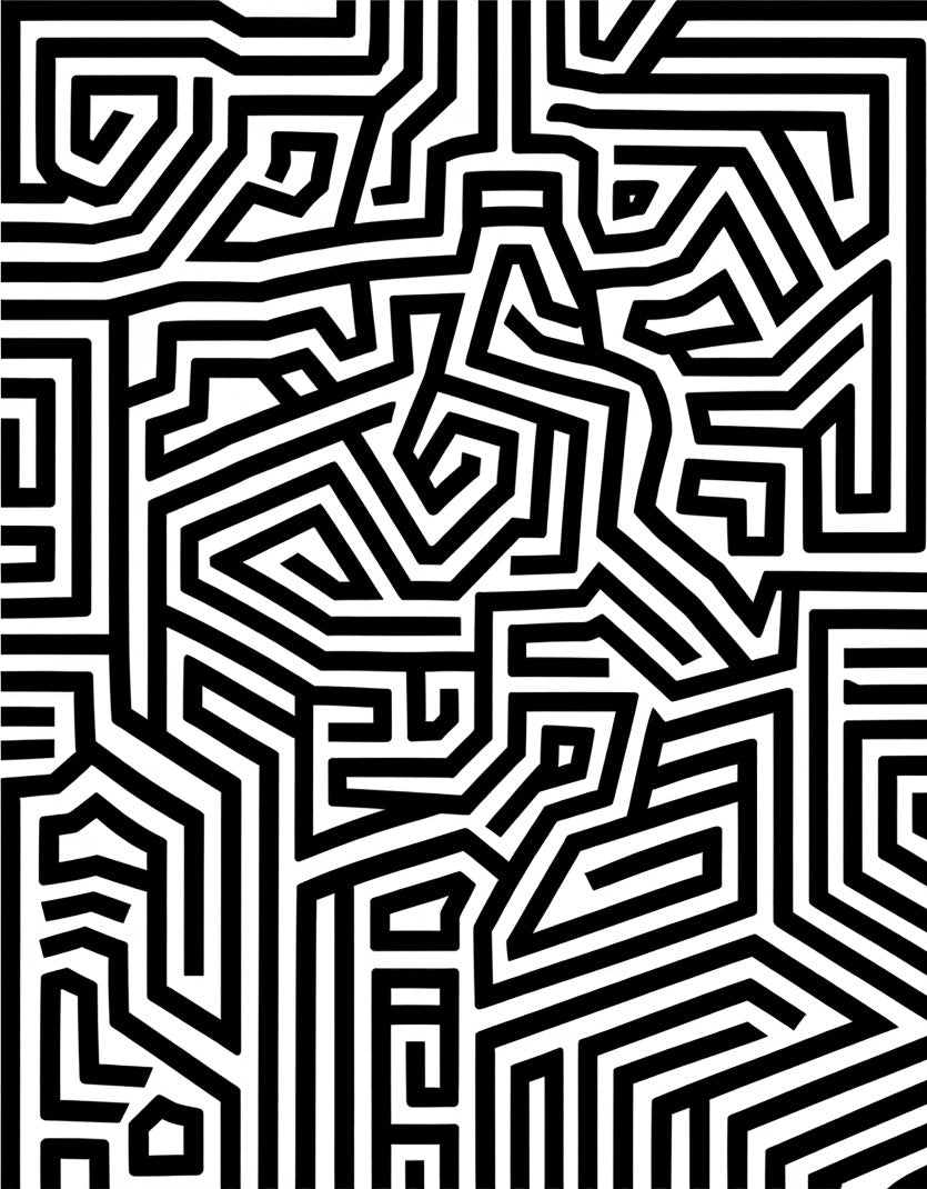 Abstract Black White Maze Pattern Rug