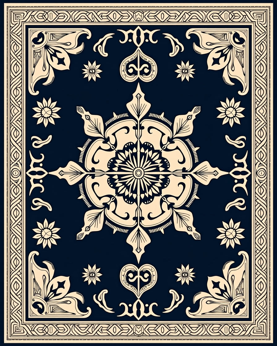 Intricate Floral Design With Border Rug