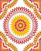 Red Yellow Intricate Floral Medallion Design Rug