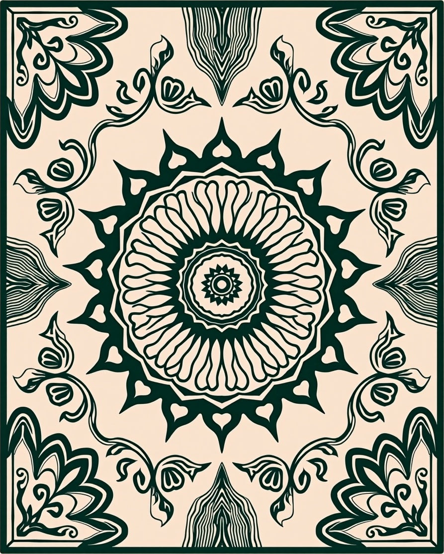 Intricate Floral Sunburst Mandala Pattern Rug