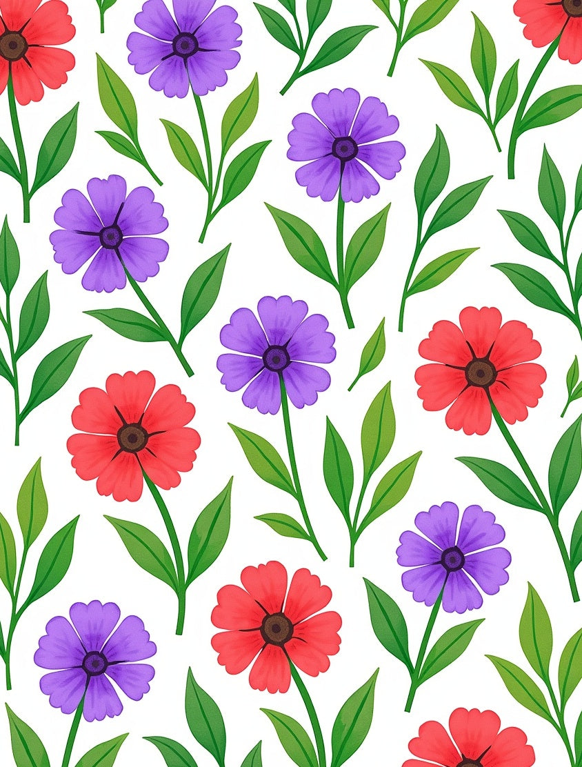 Floral Pattern with Red and Purple Blossoms Rug