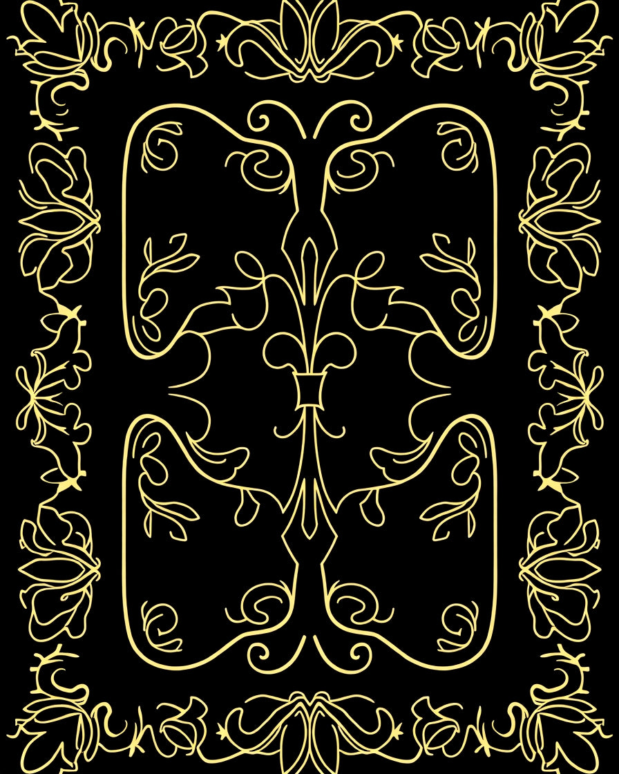Elegant Golden Floral Scrollwork Design Rug