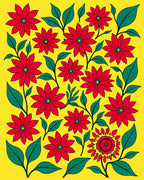 Bright Red Floral Vines Pattern Rug