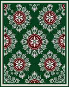 Green Medallion Floral Pattern Rug