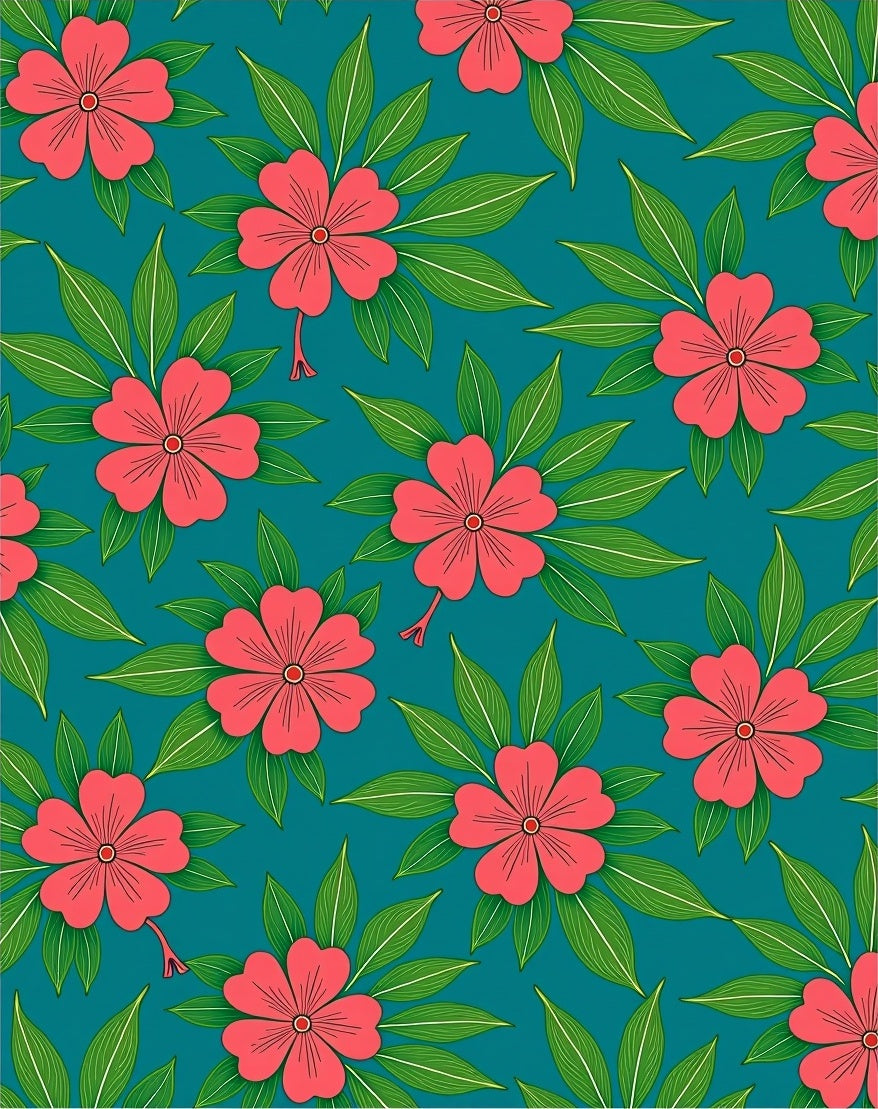 Salmon Pink Floral Pattern Tile Rug