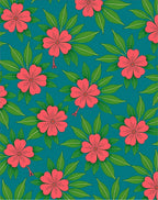 Salmon Pink Floral Pattern Tile Rug