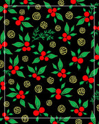 Red Berry Green Leaf Yellow Swirls Rug