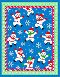 Joyful Snowmen Snowflake Winter Blue Background Rug