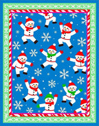 Joyful Snowmen Snowflake Winter Blue Background Rug