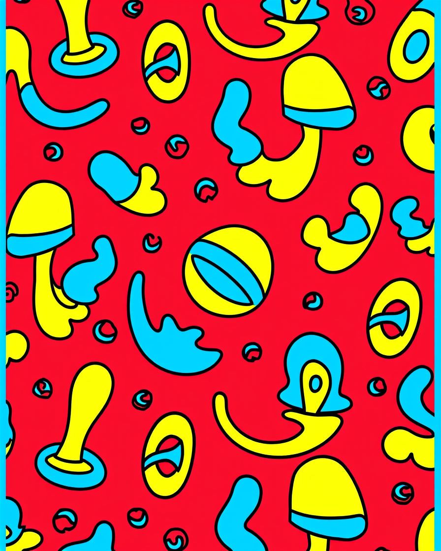 Abstract Yellow Blue Red Shapes Rug