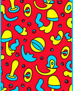 Abstract Yellow Blue Red Shapes Rug