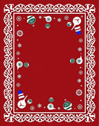 Red Snowman Snowflake Festive Frame Rug