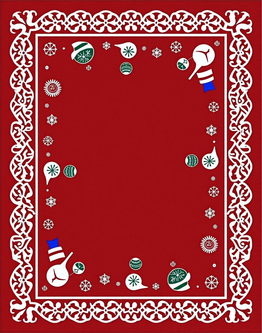 Red Snowman Snowflake Festive Frame Rug