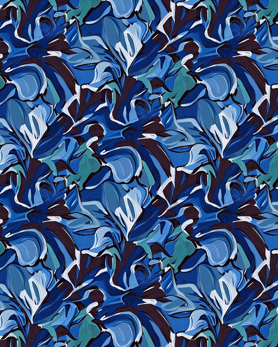 Abstract Blue Floral Swirl Design Rug