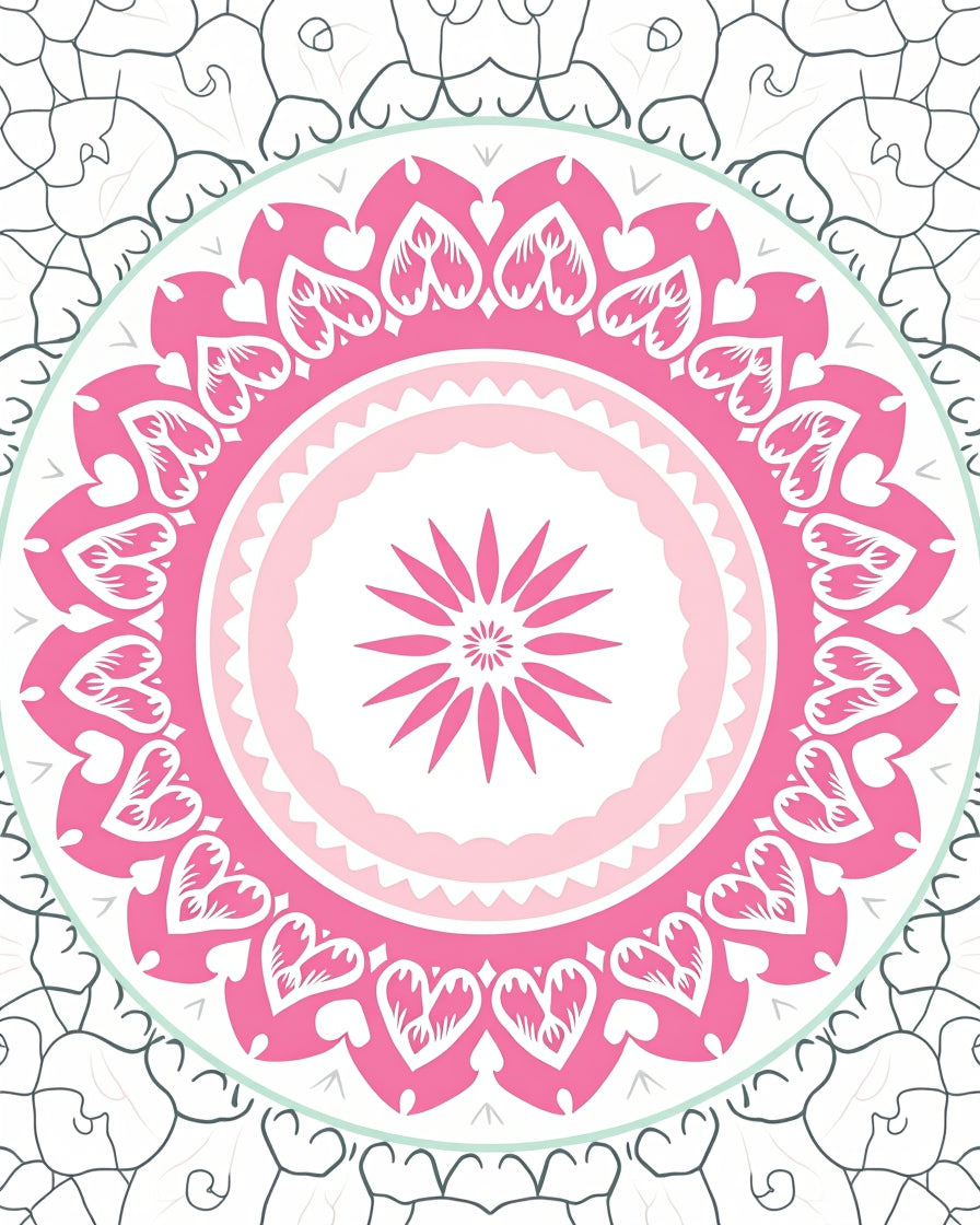 Pink Heart Mandala Floral Design Rug