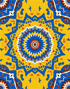 Vibrant Yellow Blue Floral Medallion Pattern Rug