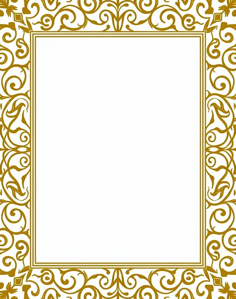 Ornate Gold Swirl Scroll Border Pattern Rug
