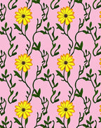Vibrant Yellow Flower Vine Pattern Rug