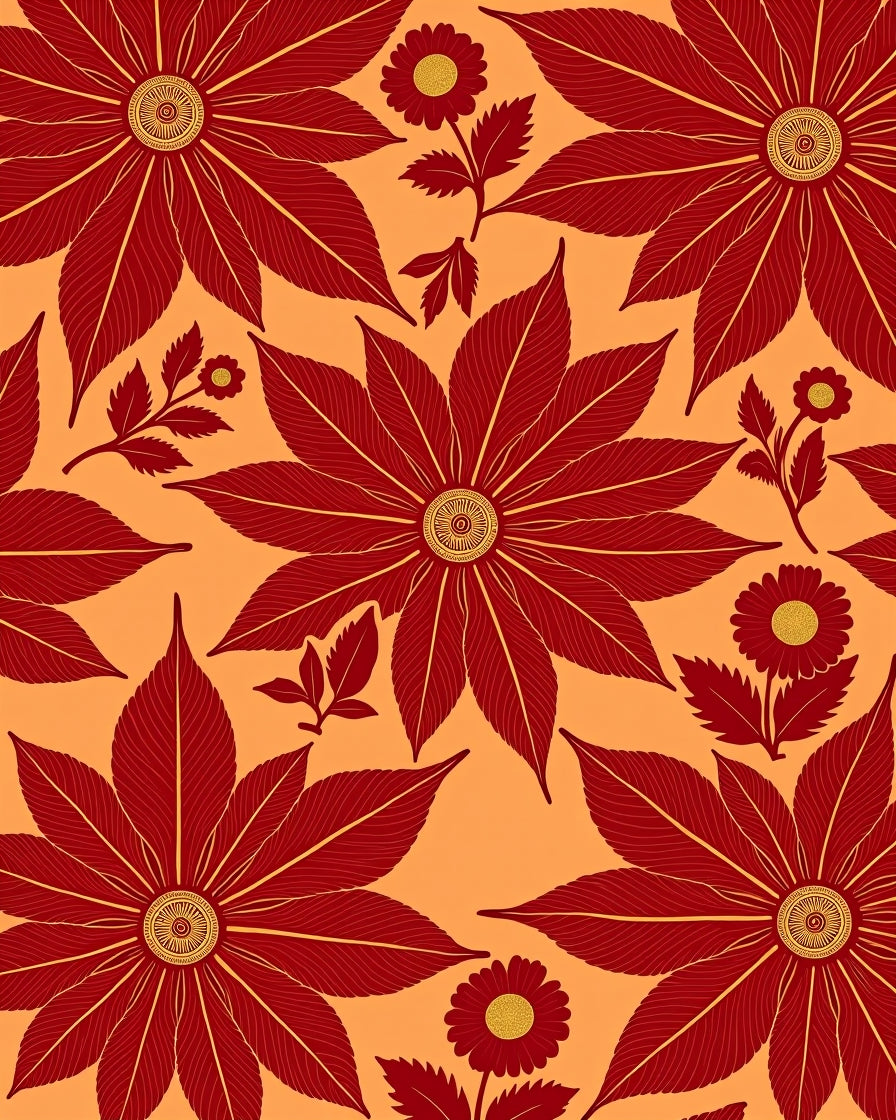 Rich Red Floral Pattern Rug
