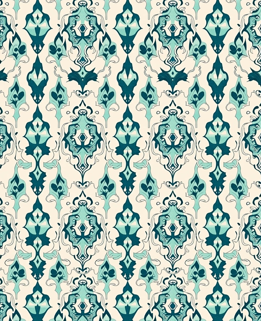 Teal Intricate Damask Pattern Rug