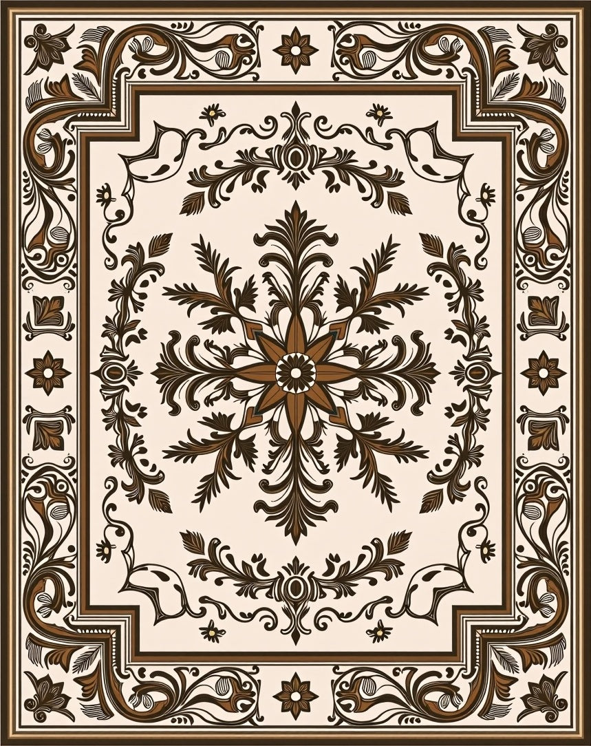 Brown Floral Medallion Pattern Rug