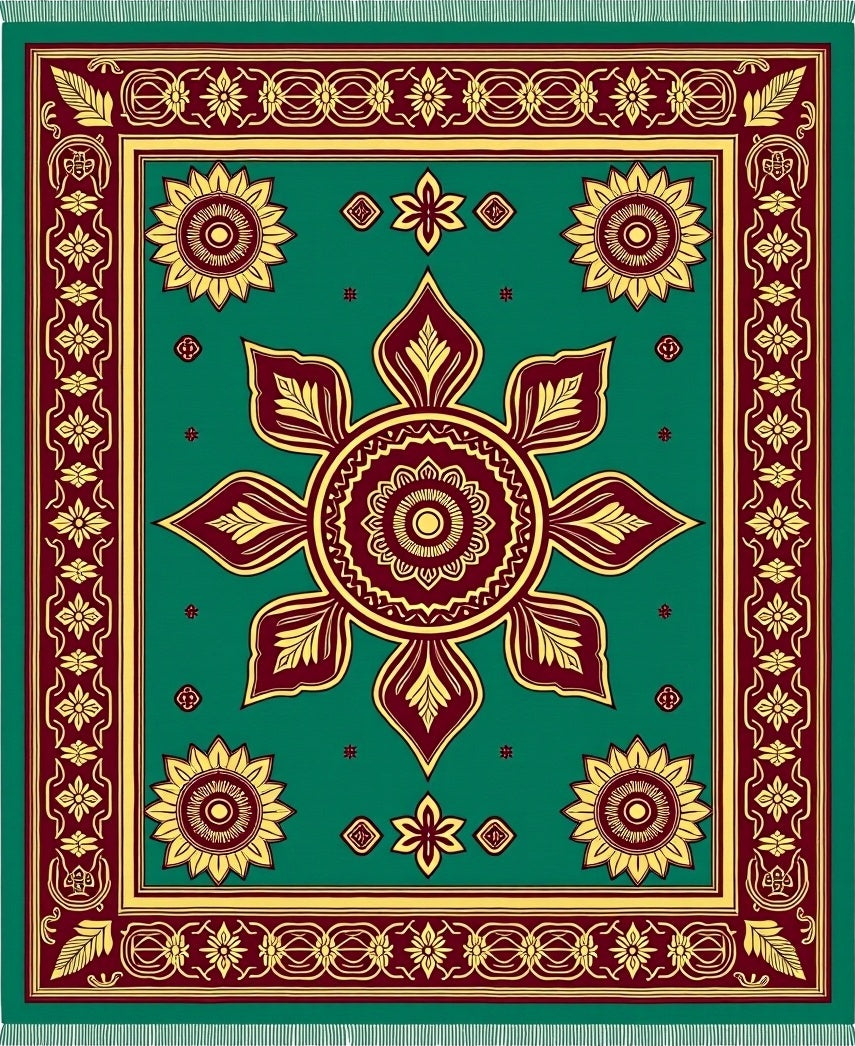 Emerald Yellow Maroon Floral Medallion Rug