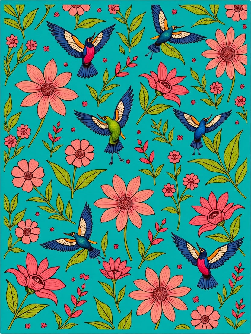 Vibrant Birds Floral Pattern Rug
