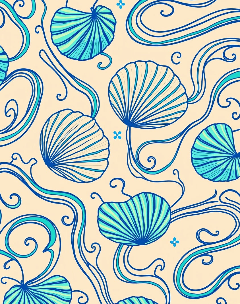 Ocean Waves Shell Pattern Design Rug