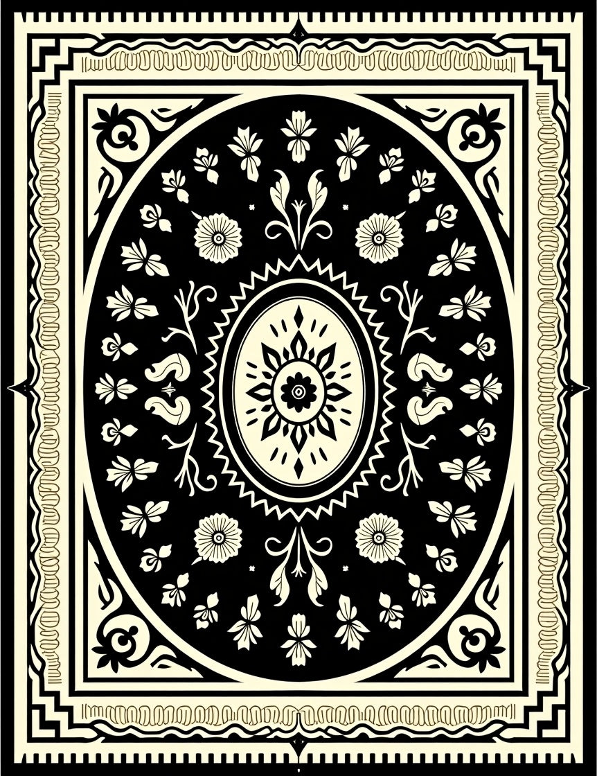 Classic Black Cream Ornamental Floral Rug