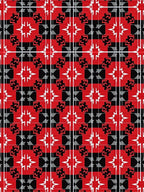 Bold Red Black Geometric Starburst Pattern Rug