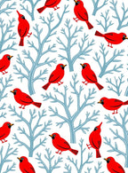 Red Cardinals on Blue Trees Pattern Rug