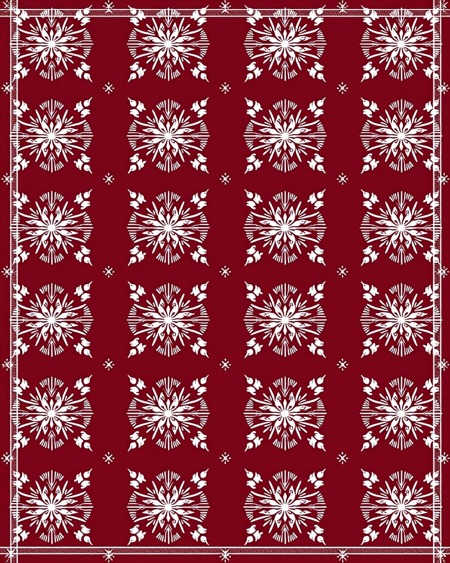 Ornate Red Floral Motif Pattern Rug