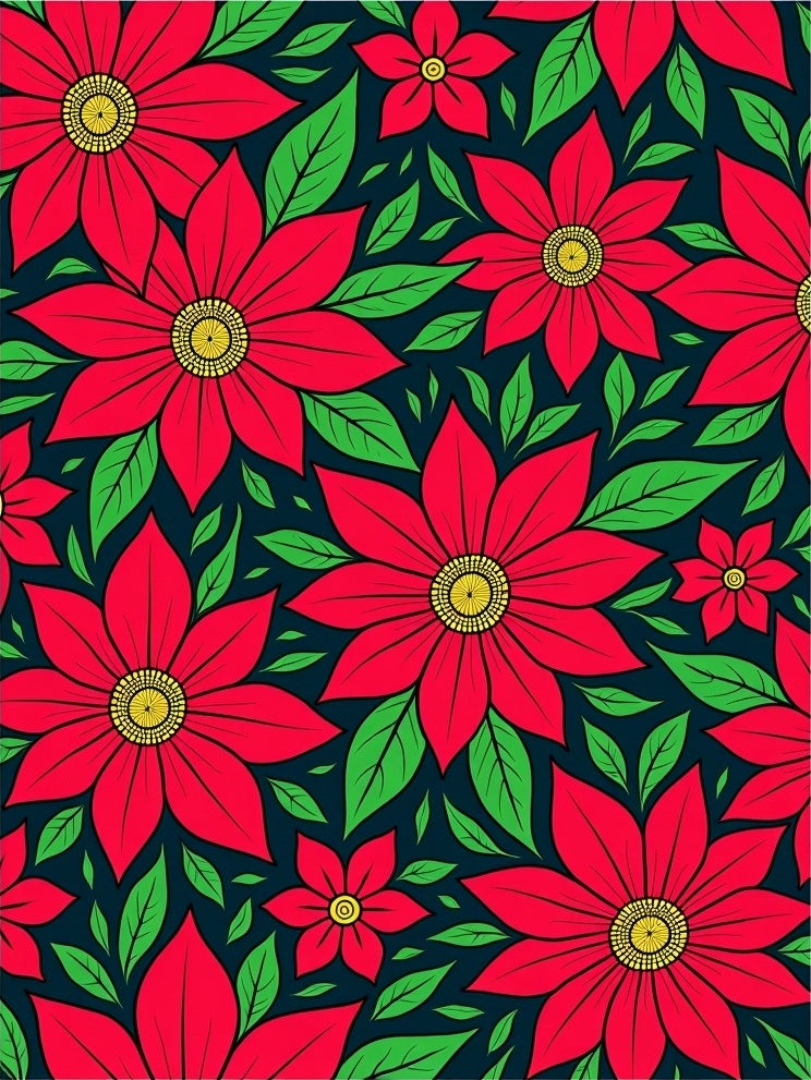 Bold Floral Pattern with Red Blooms Rug