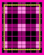 Bold Pink Black Plaid Chain Border Rug