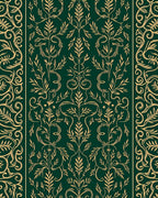 Rich Green Gold Floral Vine Pattern Rug