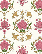 Pink Floral Swirls Gold Accents Rug
