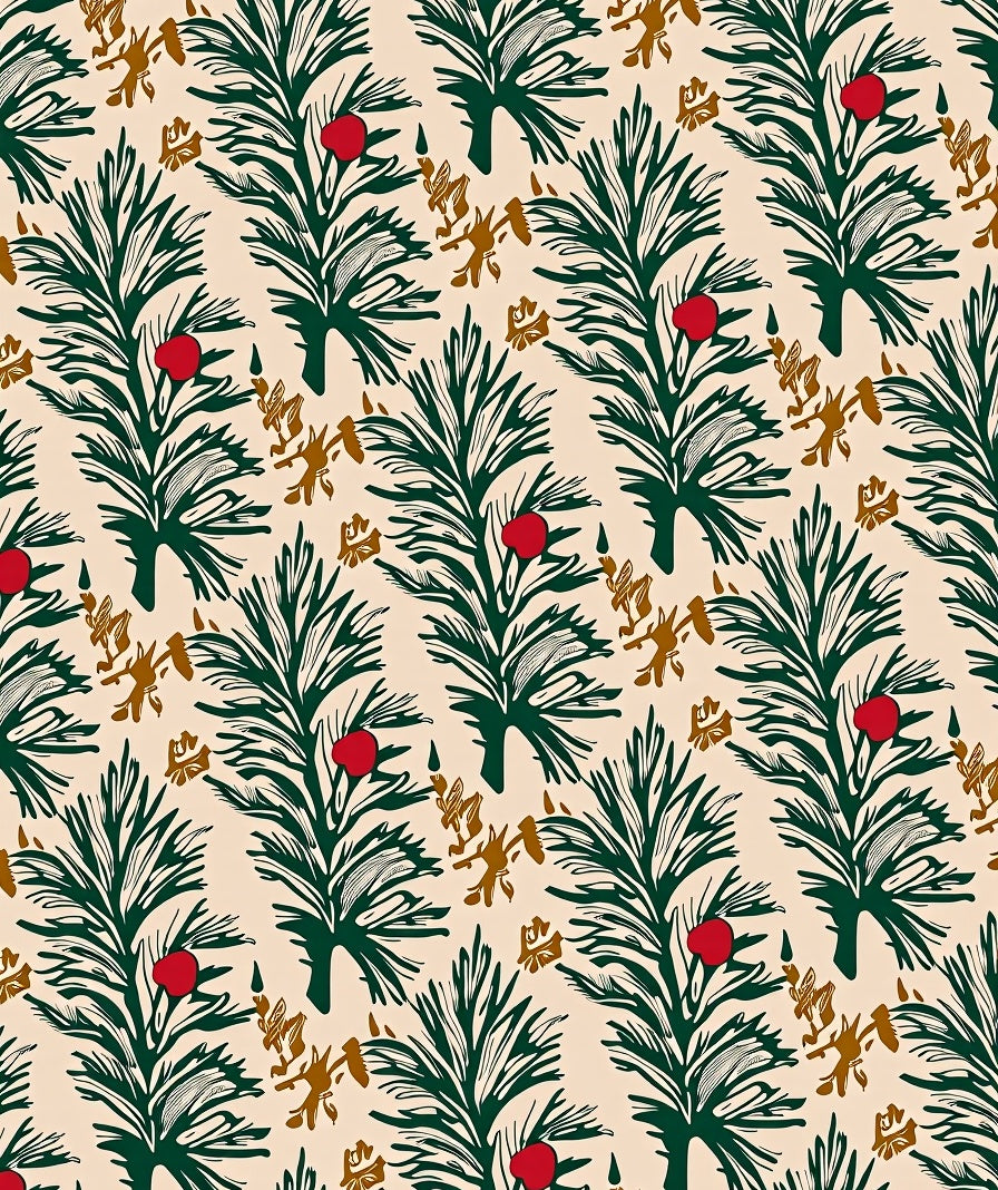 Green Pine Boughs With Red Berries Design Rug