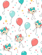 Cute Cat Balloon Pink Teal Pattern Rug