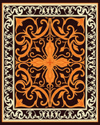 Orange Floral Scrollwork Pattern Rug