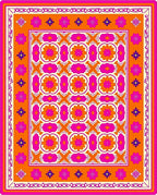 Vibrant Orange Pink Floral Geometric Rug