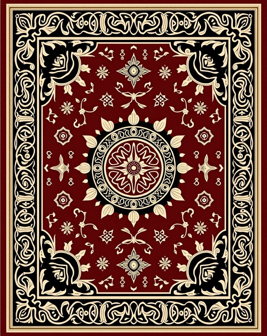 Ornate Floral Borders Traditional Rug