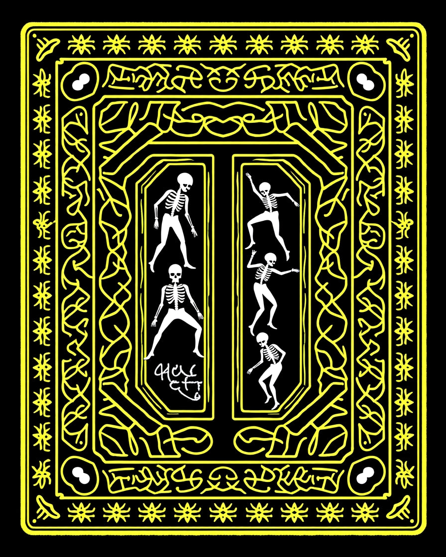 Gothic Yellow Skeleton Dancing Border Rug