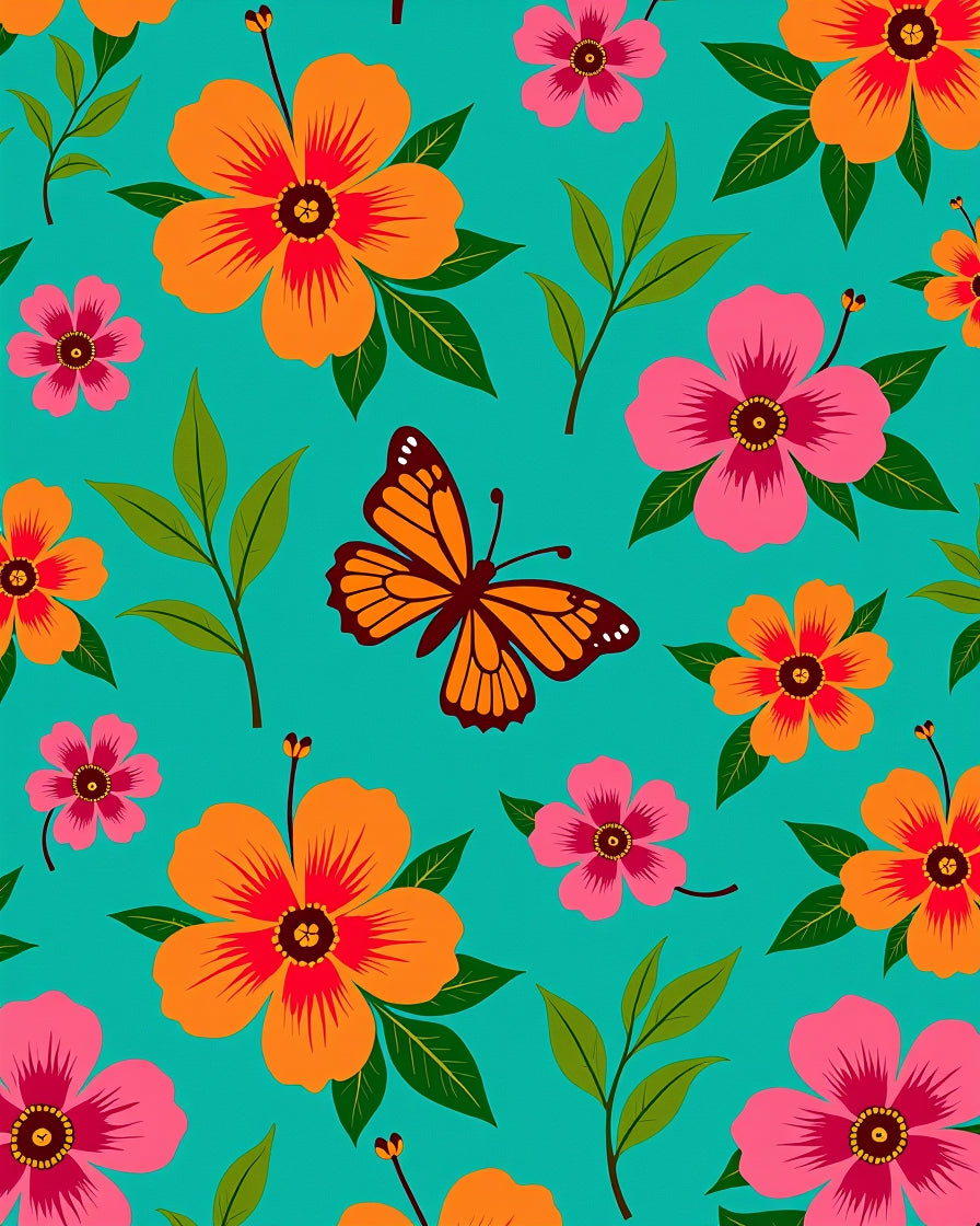 Vibrant Floral Butterfly Pattern Design Rug