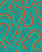 Abstract Swirls Red Teal Design Rug