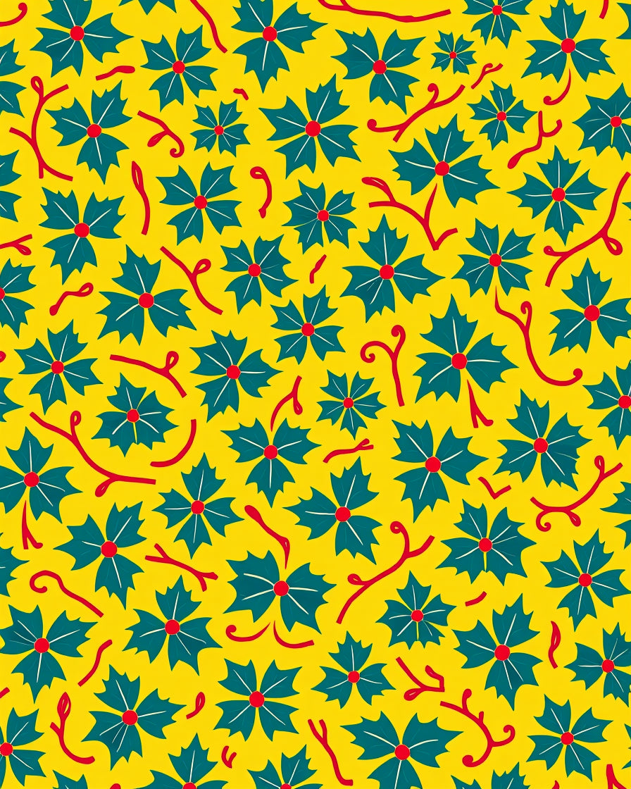 Yellow Leafy Floral Pattern Rug