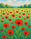 Vibrant Red Floral Field Pattern Rug